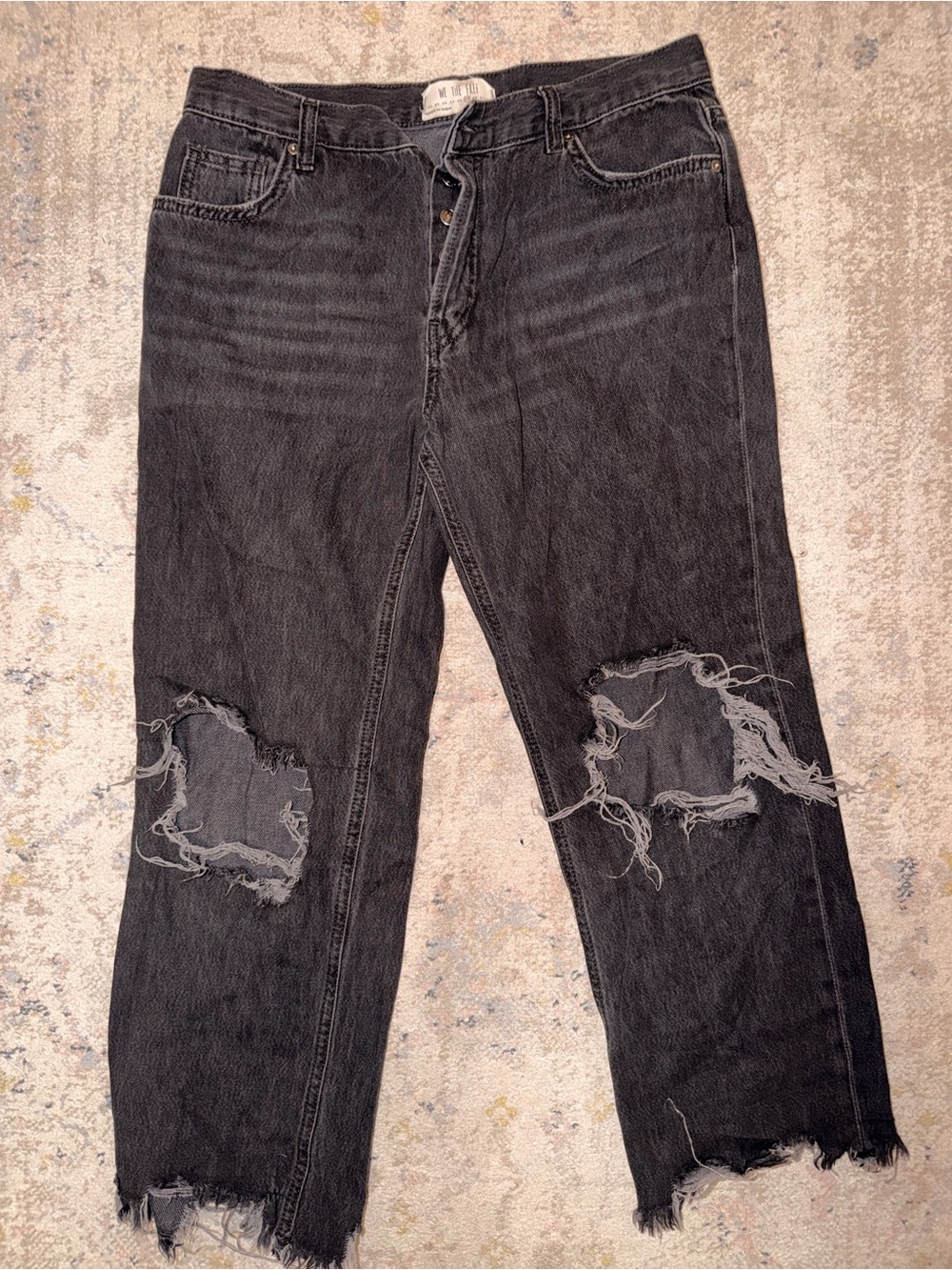 We The Free Washed Black Distressed Relaxed Jeans
